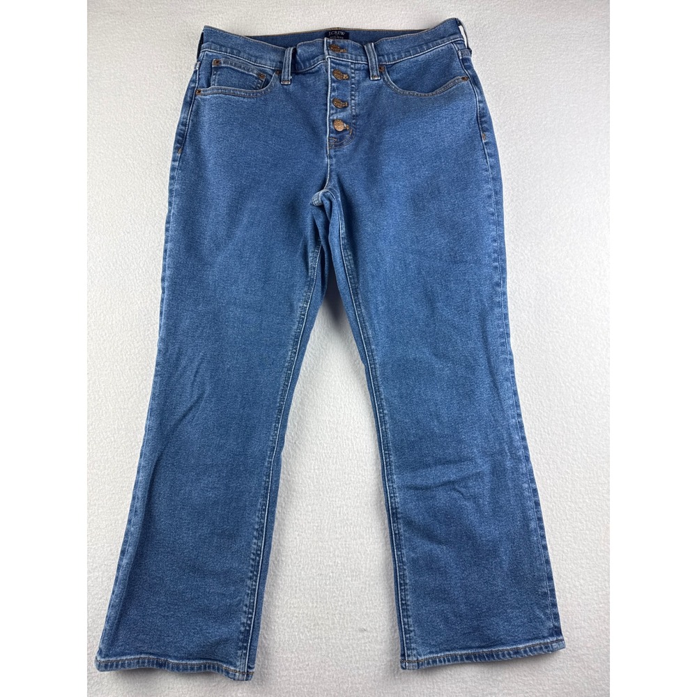 J. Crew Mid Rise Flare Crop Jeans Button‎ Fly Blue Denim Size 28